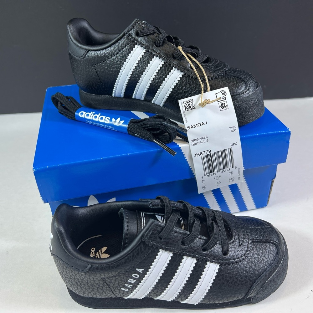 🆕Adidas Kids Samoa sneakers in Black & White – Size 8K New in Box + Extra Laces